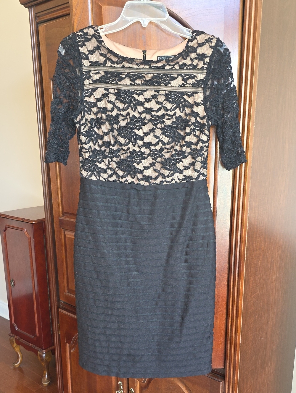 dressbarn Black Lace & Nude Sheath Dress 10